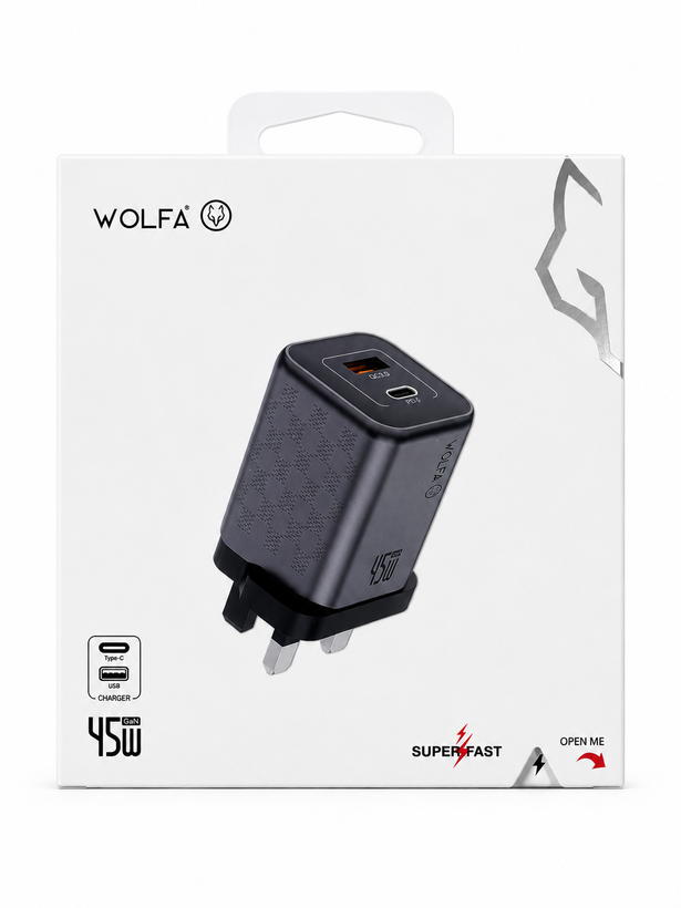 شارژر دیواری WOLFA 45W GaN مدل WHch03