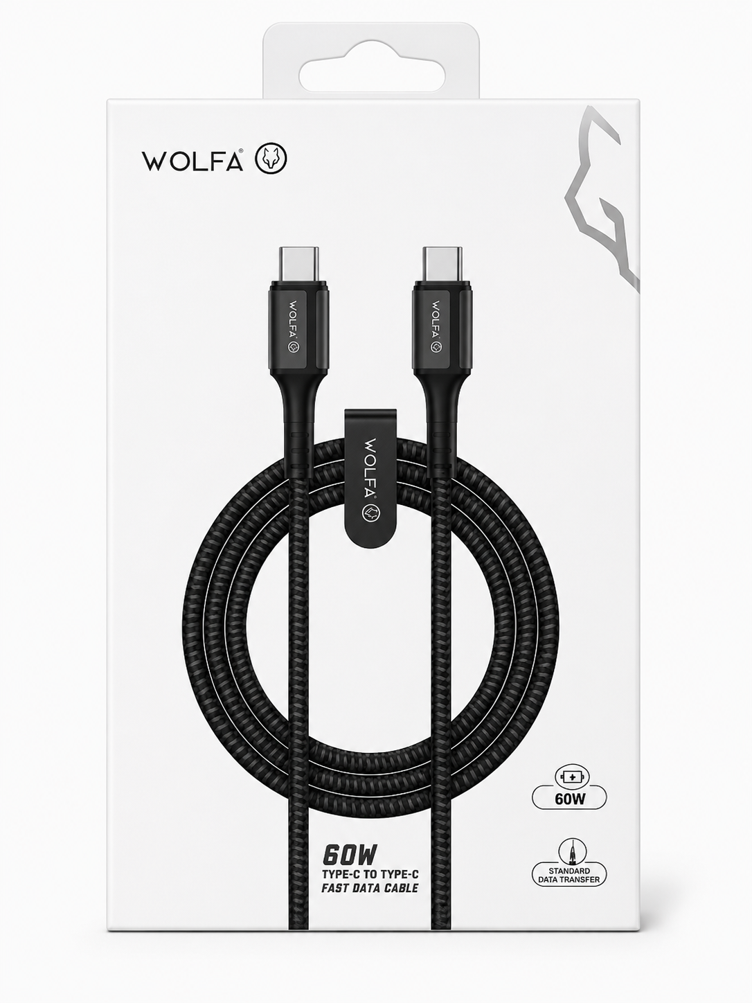 کابل شارژ و دیتا WOLFA Type-C به Type-C مدل 60w