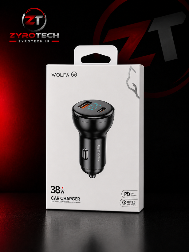 شارژر فندکی خودرو WOLFA مدل W.cch01 توان 38 وات