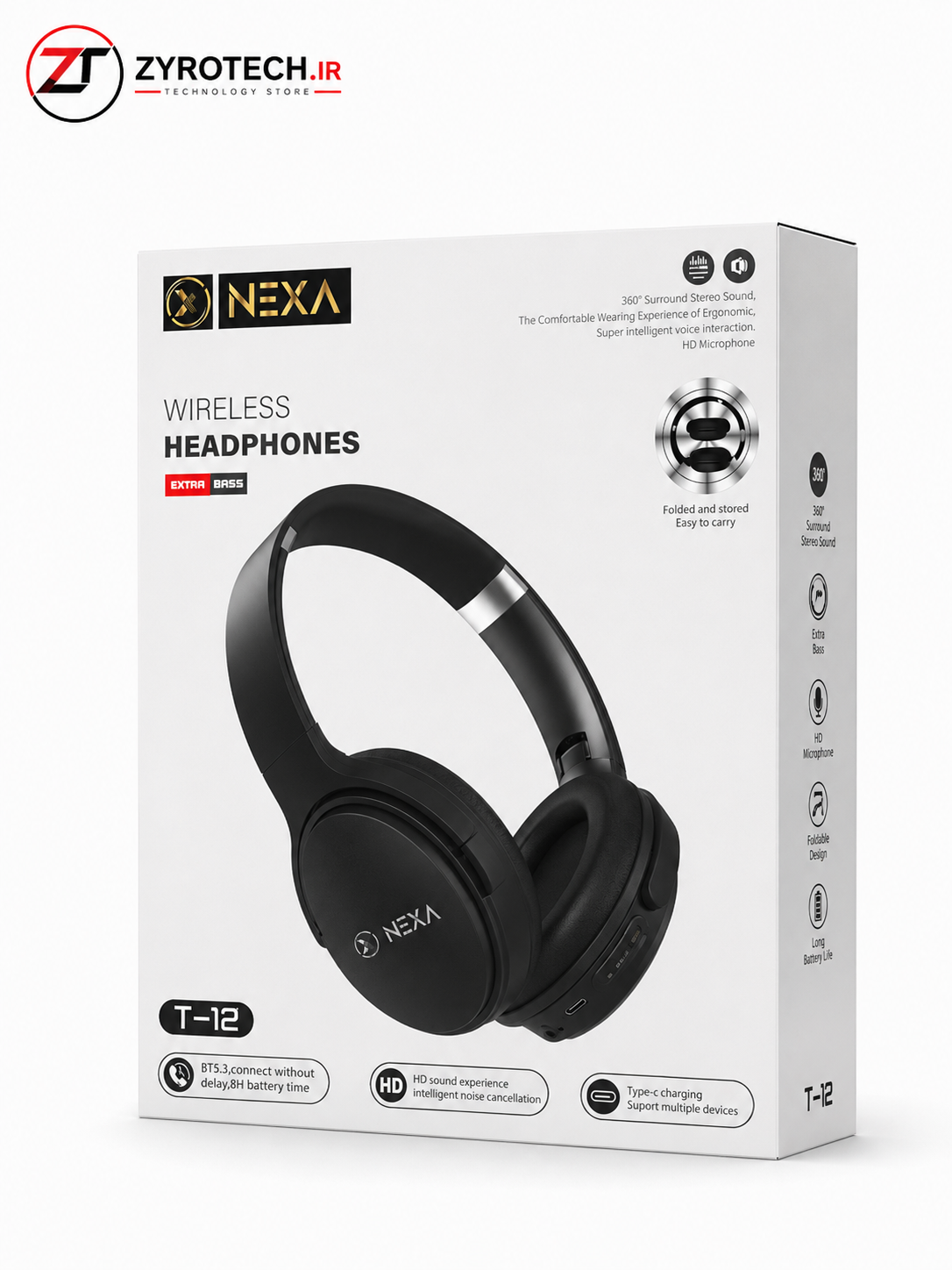 هدفون بی‌سیم NEXA T-12 با بلوتوث 5.3 و Extra Bass