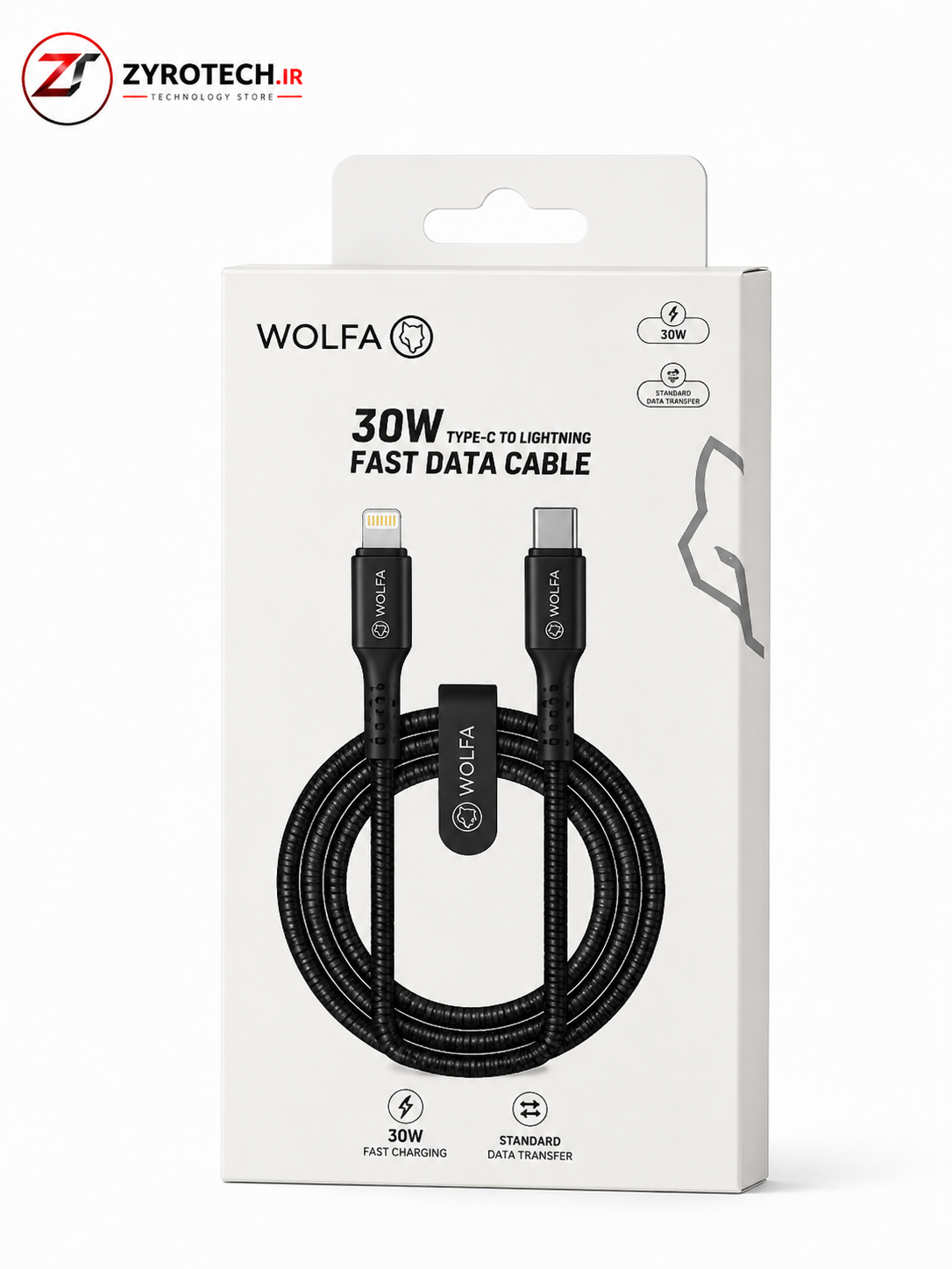 کابل شارژ سریع WOLFA WC05 Type-C به Lightning، توان 30 وات