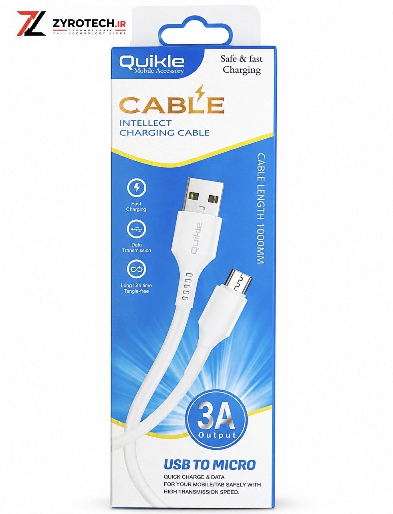 کابل شارژ و انتقال داده Quikle USB به Micro USB، طول 1 متر، 3 آمپر