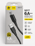 کابل شارژ سریع SASATHREE S01T Type-C با توان 6 آمپر