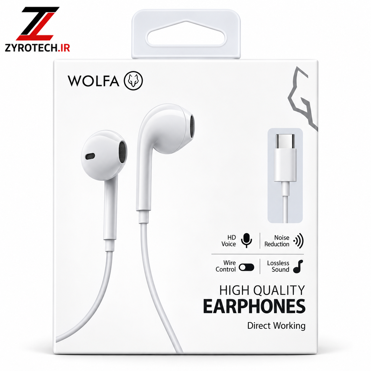 هدفون سیمی ولفا WOLFA W.HF01 با رابط USB-C مخصوص آیفون ۱۵ به بالا